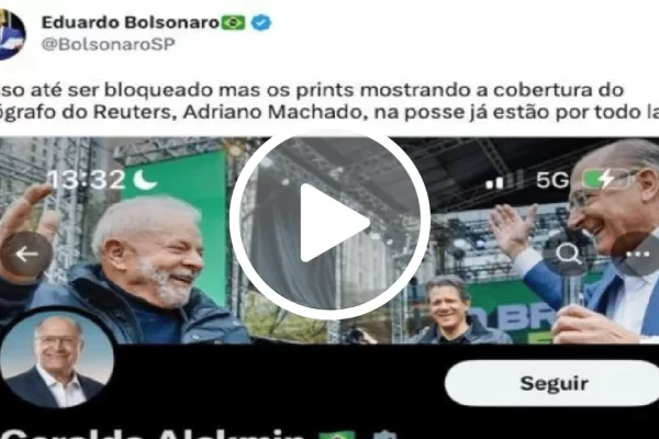 "Posso até ser bloqueado mas os prints mostrando a cobertura do fotógrafo do Reuters, Adriano Machado, na posse já estão por todo lado", diz Eduardo após ser bloqueado por Alckmin